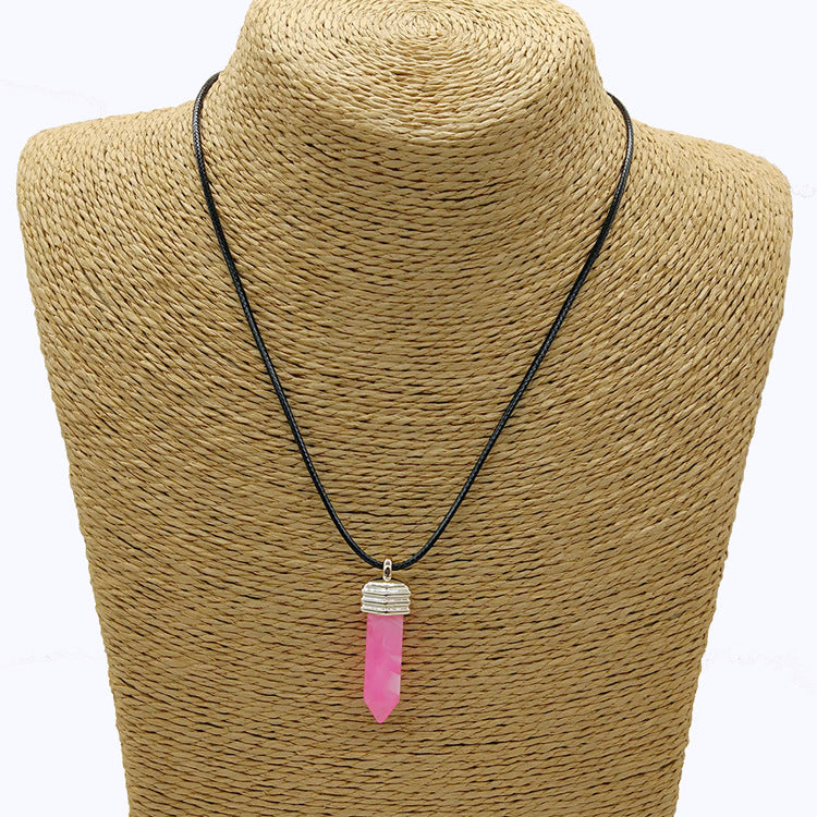 Wholesale Pendant Leather Cord Hexagon Pillar Resin Necklaces