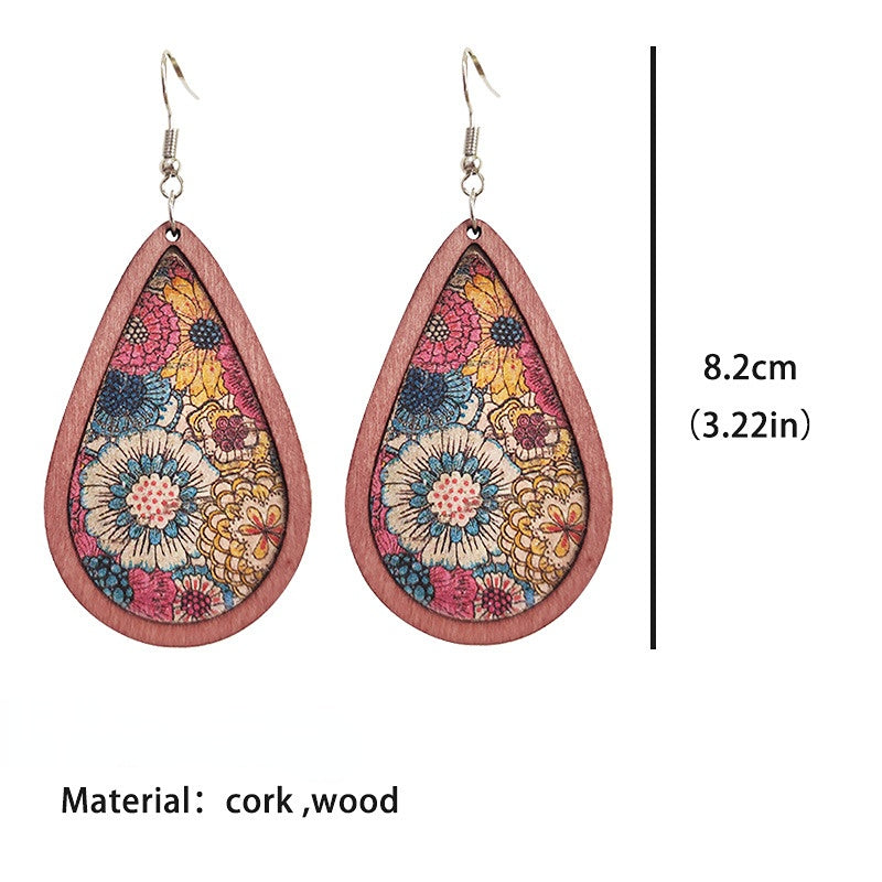 Pendientes al por mayor de 2Pairs/Pack Bohemian Floral Cork