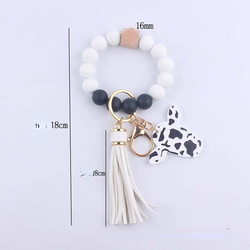 Wholesale Bull Head Western Style Silicone Beaded Wrist Keychains