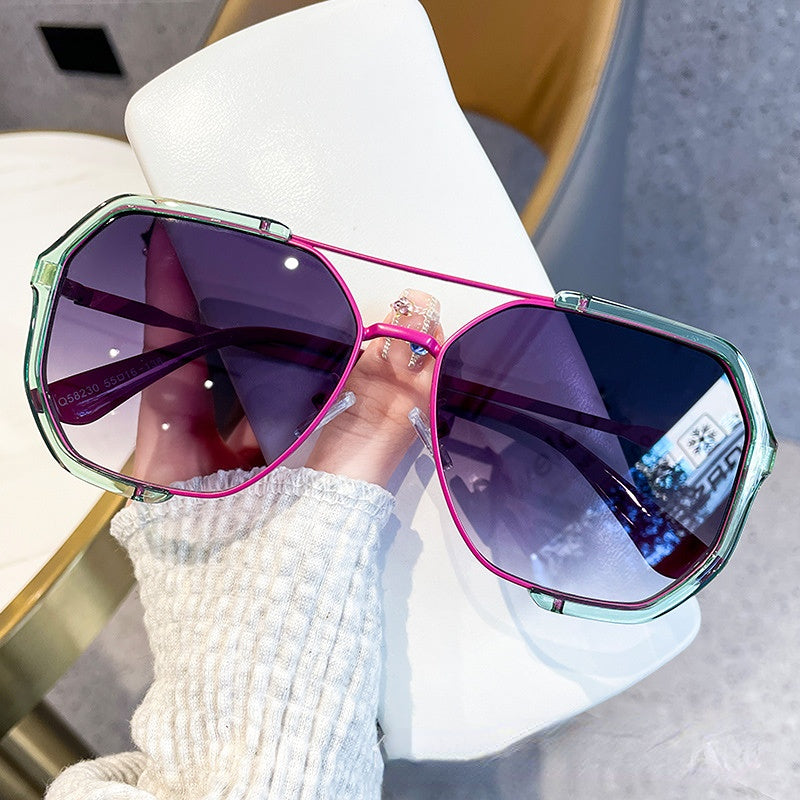 Wholesale PC Double Beam Polygonal Large Frame Sunglasses