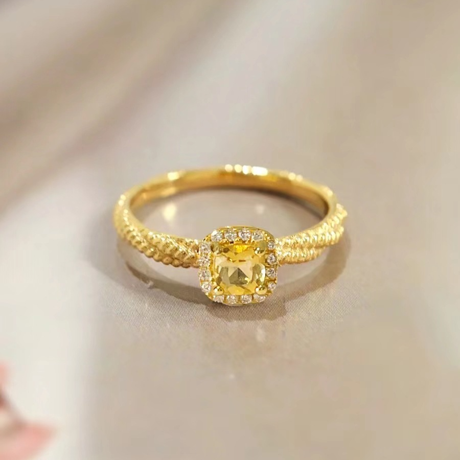 Al por mayor de cobre azúcar amarillo cristalería piedra preciosa amarilla anillos de diamantes