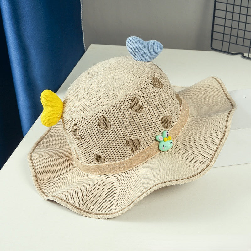 Wholesale Polyester Children's Large Brim Sunshade Hollow Breathable Fisherman Hat