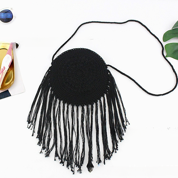 Bolsa de playa con flecos tejidos a mano de hilo de algodón al por mayor