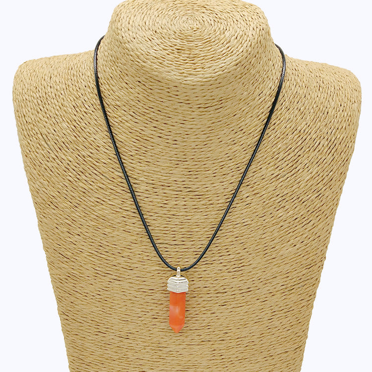 Wholesale Pendant Leather Cord Hexagon Pillar Resin Necklaces