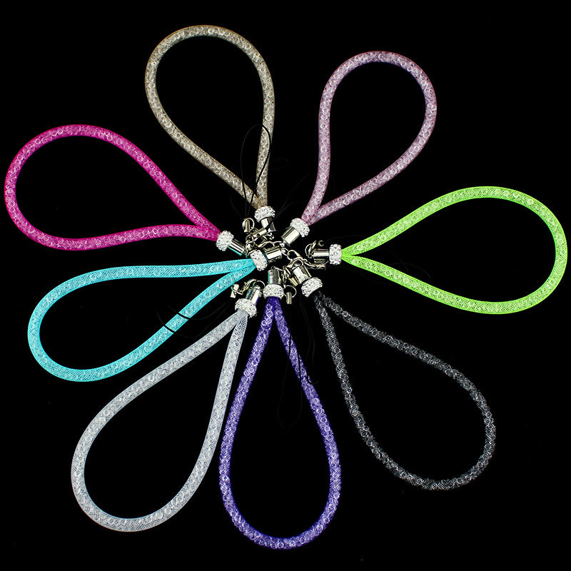 Keychain de cordón de la red de pesca de diamantes de imitación