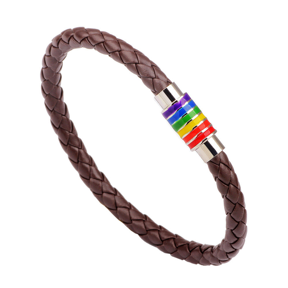 Wholesale Rainbow Magnetic Closure Leather Bracelet