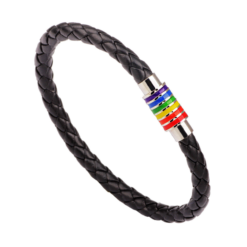 Wholesale Rainbow Magnetic Closure Leather Bracelet