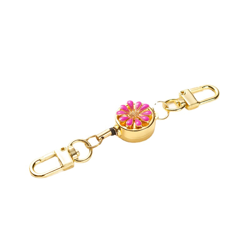 Wholesale Metal Flower Crystal Retractable Breast Tag Pull Button Keychain