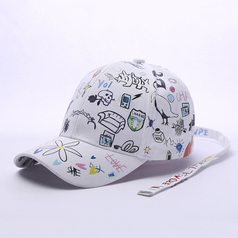 Venta al por mayor Gorra de béisbol con estampado de graffiti de dibujos animados de poliéster