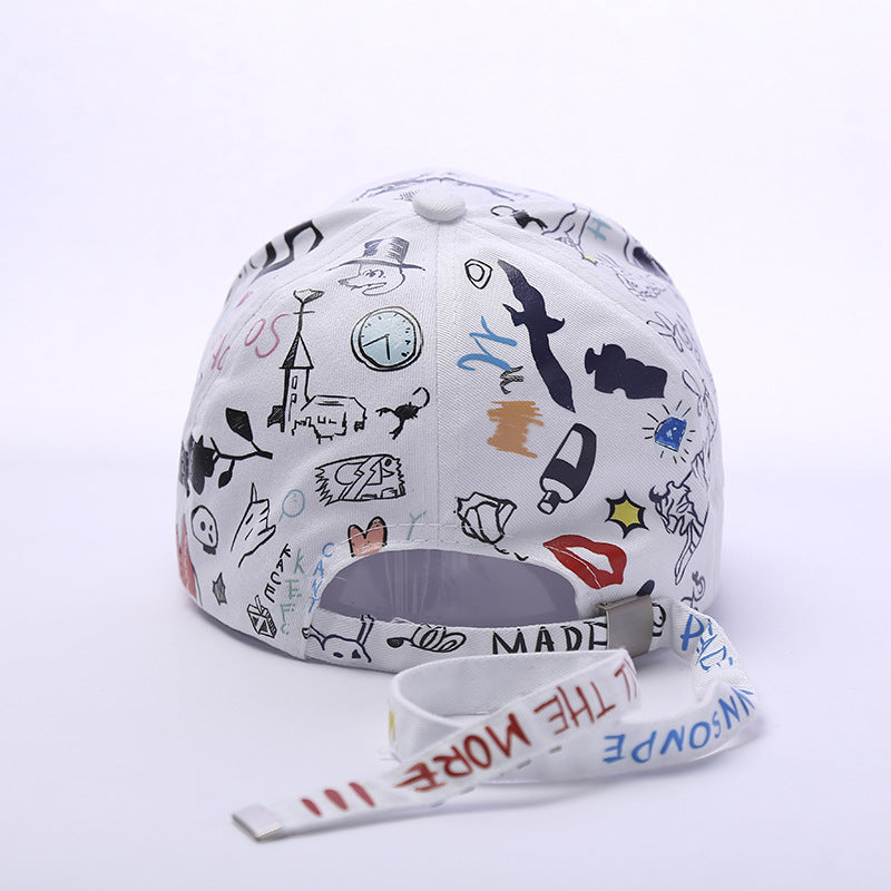 Venta al por mayor Gorra de béisbol con estampado de graffiti de dibujos animados de poliéster