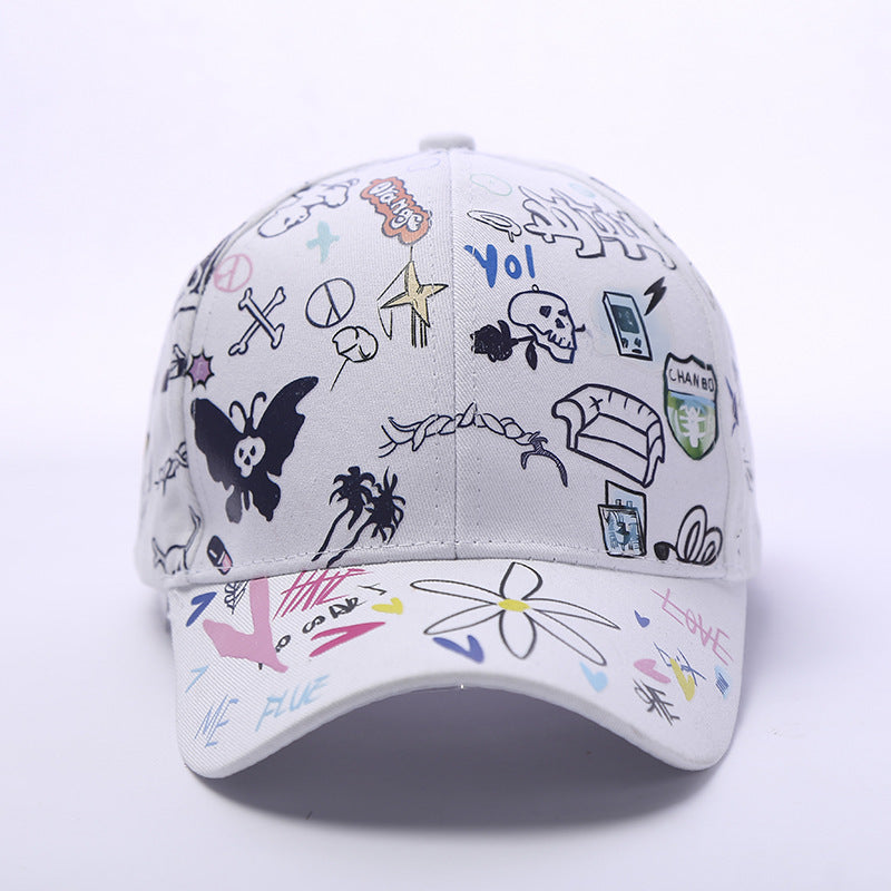 Venta al por mayor Gorra de béisbol con estampado de graffiti de dibujos animados de poliéster