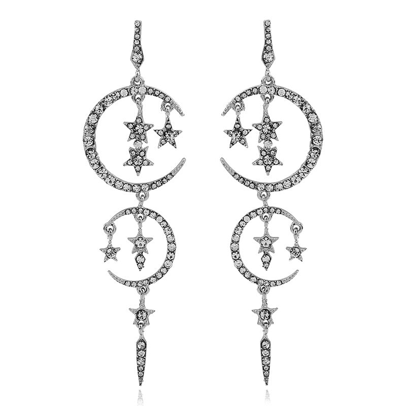 Venta al por mayor Pendientes De Aleación De Diamante Estrella Luna