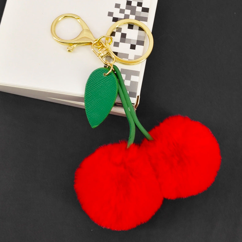 Wholesale 5PCS Cherry Leaves Faux Rabbit Keychains