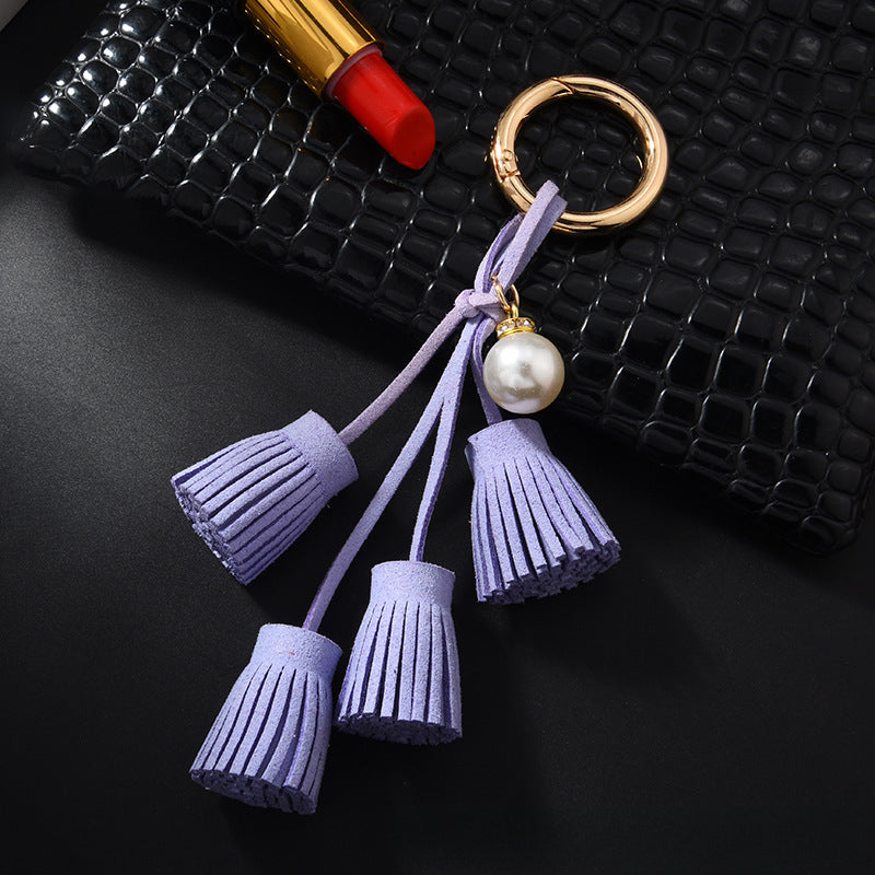 Wholesale Diamond Pearl Leather Tassel Keychain