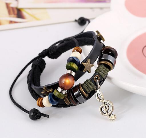 Venta al por mayor Pulsera De Nota De Aleación De Cuero