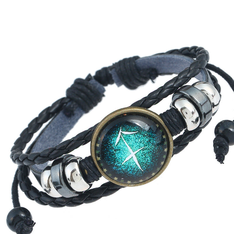 Wholesale Zodiac Sign Handwoven Vintage Leather Bracelet