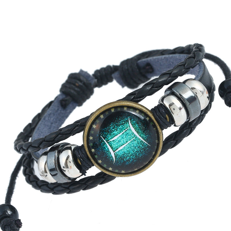 Wholesale Zodiac Sign Handwoven Vintage Leather Bracelet