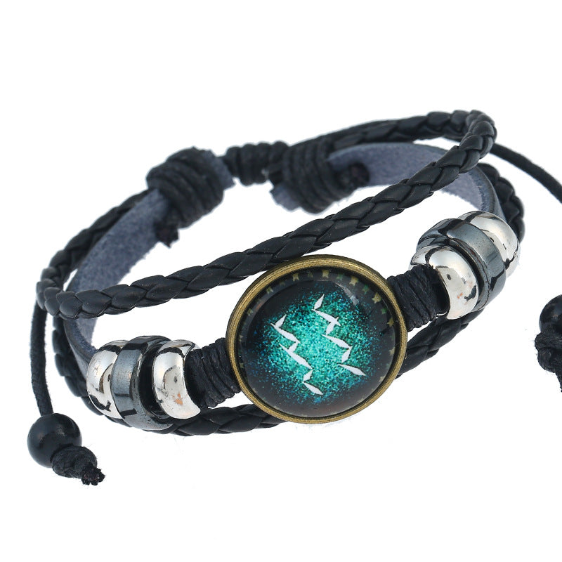 Wholesale Zodiac Sign Handwoven Vintage Leather Bracelet
