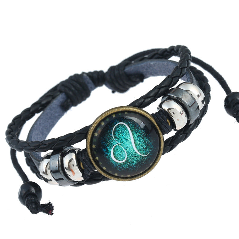 Wholesale Zodiac Sign Handwoven Vintage Leather Bracelet