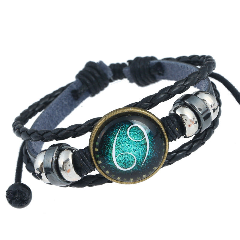 Wholesale Zodiac Sign Handwoven Vintage Leather Bracelet