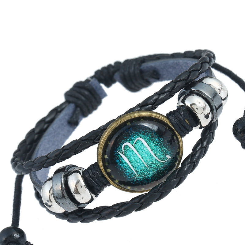 Wholesale Zodiac Sign Handwoven Vintage Leather Bracelet