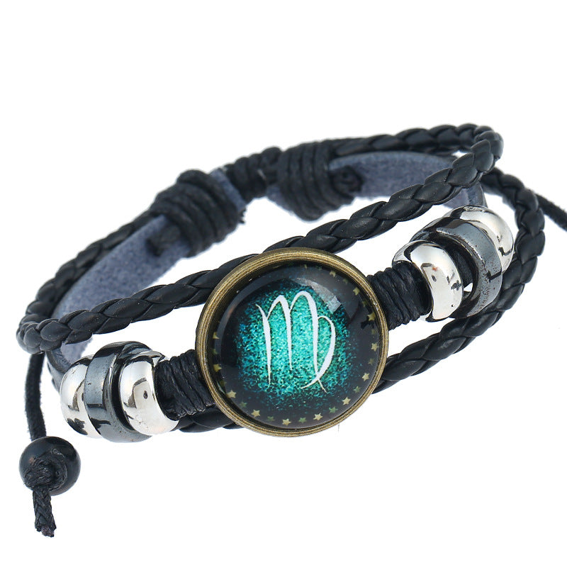 Wholesale Zodiac Sign Handwoven Vintage Leather Bracelet