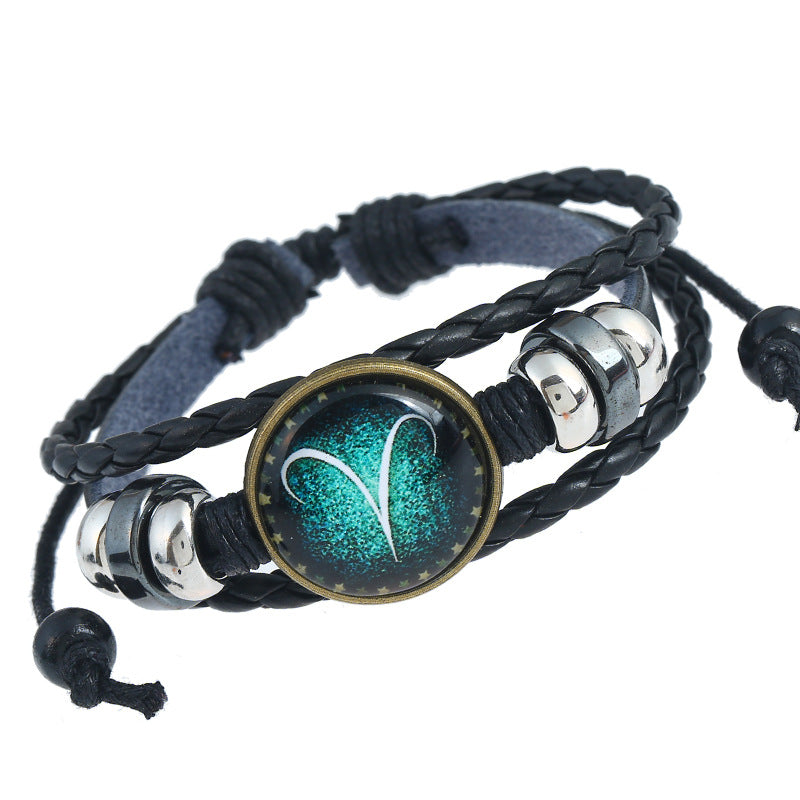 Wholesale Zodiac Sign Handwoven Vintage Leather Bracelet