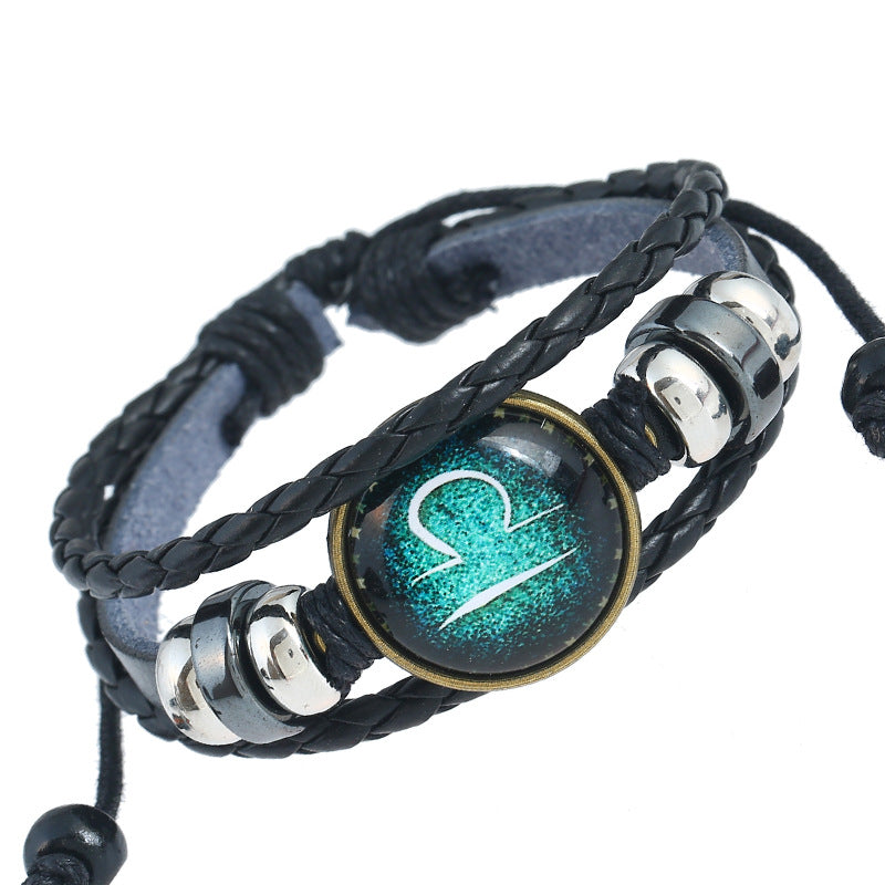 Wholesale Zodiac Sign Handwoven Vintage Leather Bracelet