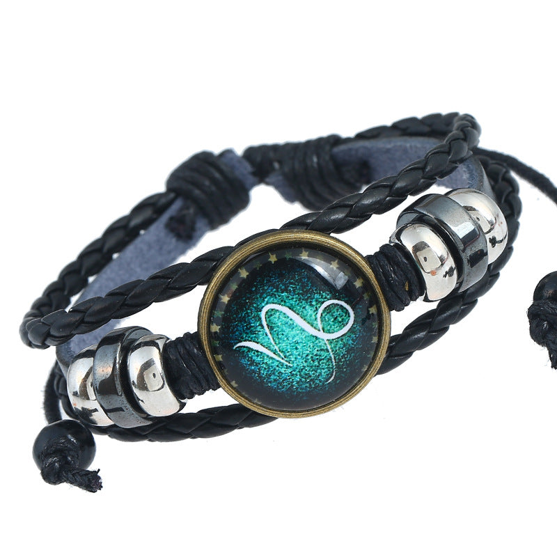 Wholesale Zodiac Sign Handwoven Vintage Leather Bracelet