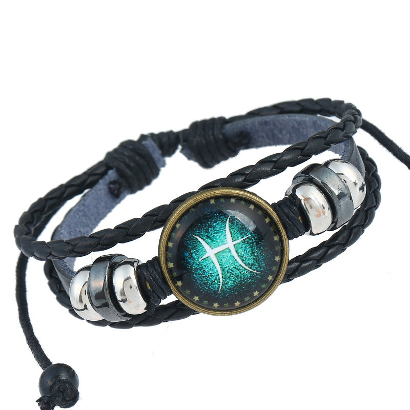 Wholesale Zodiac Sign Handwoven Vintage Leather Bracelet