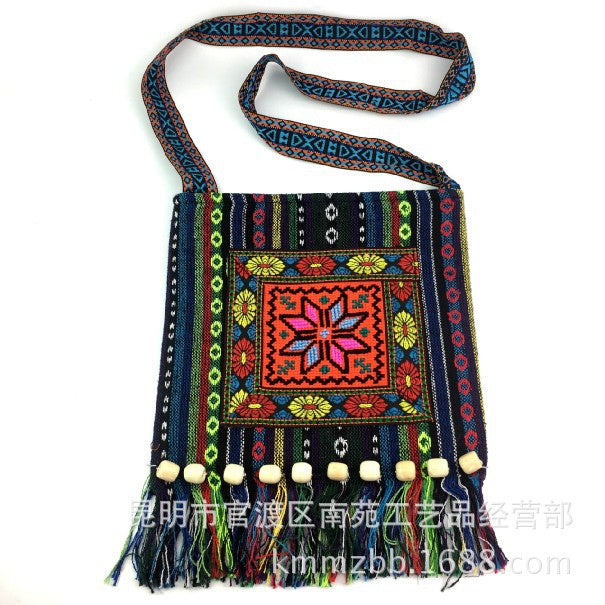 Comercio al por mayor arpillera estilo étnico mexicano hecho a mano borla bordado bandolera