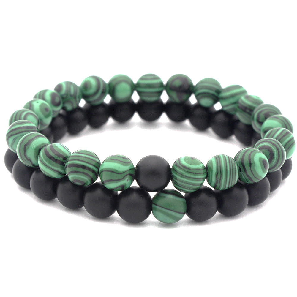 Wholesale 8mm matte black frosted stone malachite couple Bracelet