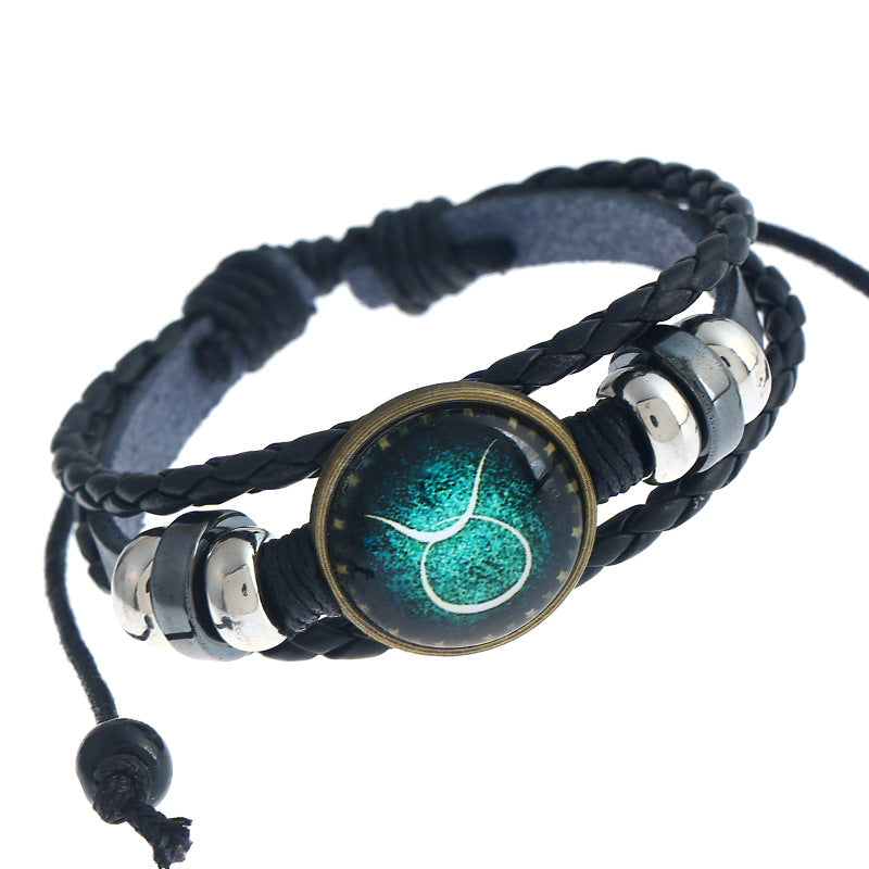 Wholesale Zodiac Sign Handwoven Vintage Leather Bracelet