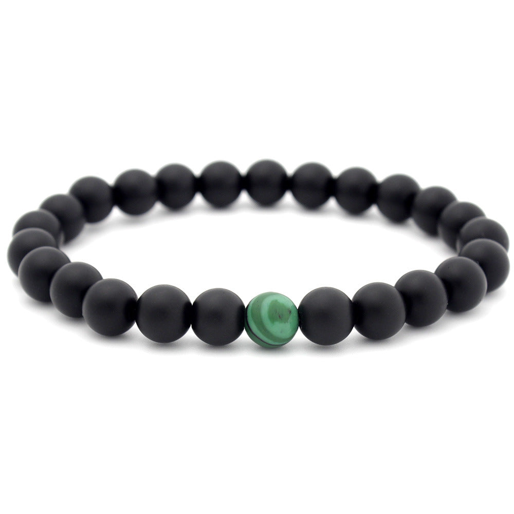 Wholesale 8mm matte black frosted stone malachite couple Bracelet