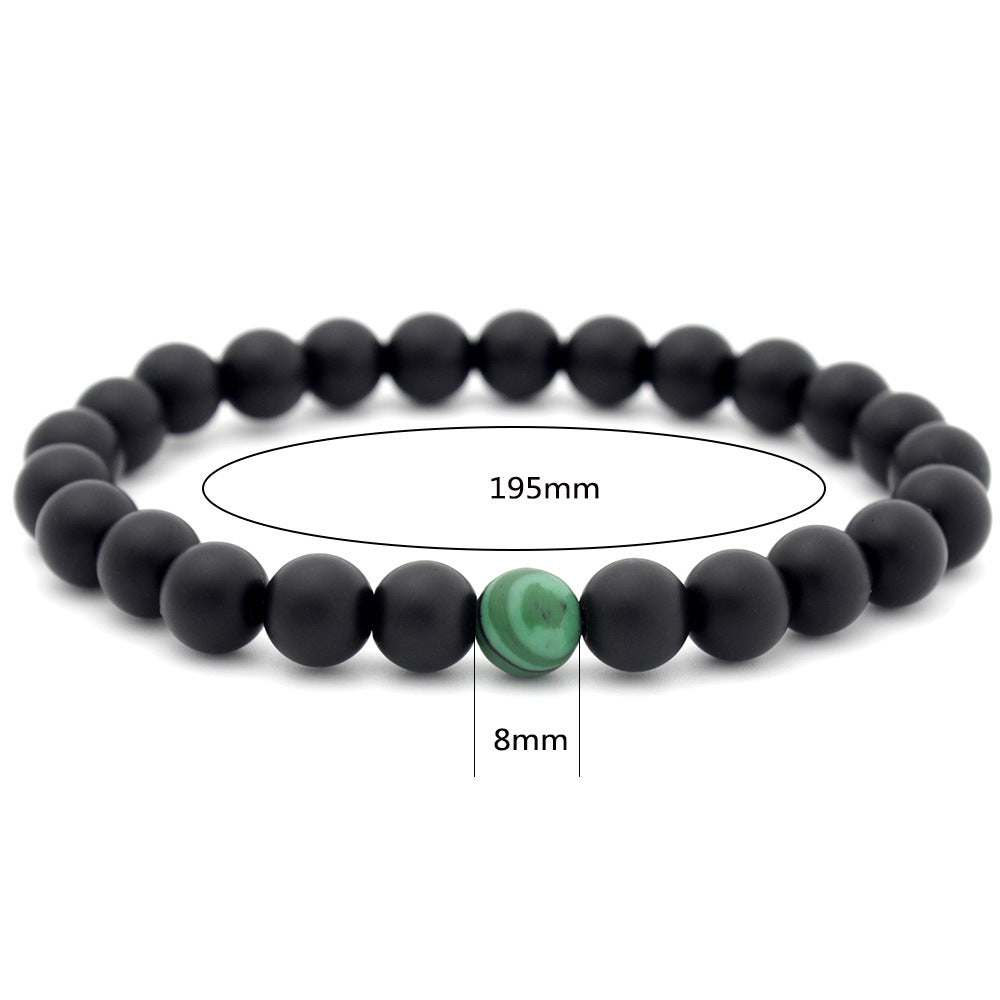 Wholesale 8mm matte black frosted stone malachite couple Bracelet
