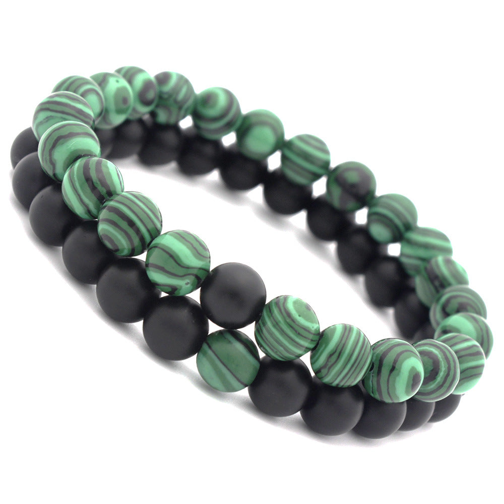 Wholesale 8mm matte black frosted stone malachite couple Bracelet