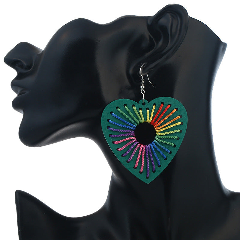 Aretes De Madera De Color Mezclado Envoltura De Corazón al por mayor