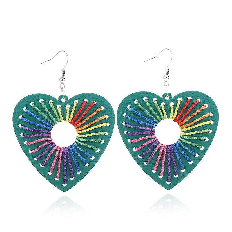 Aretes De Madera De Color Mezclado Envoltura De Corazón al por mayor