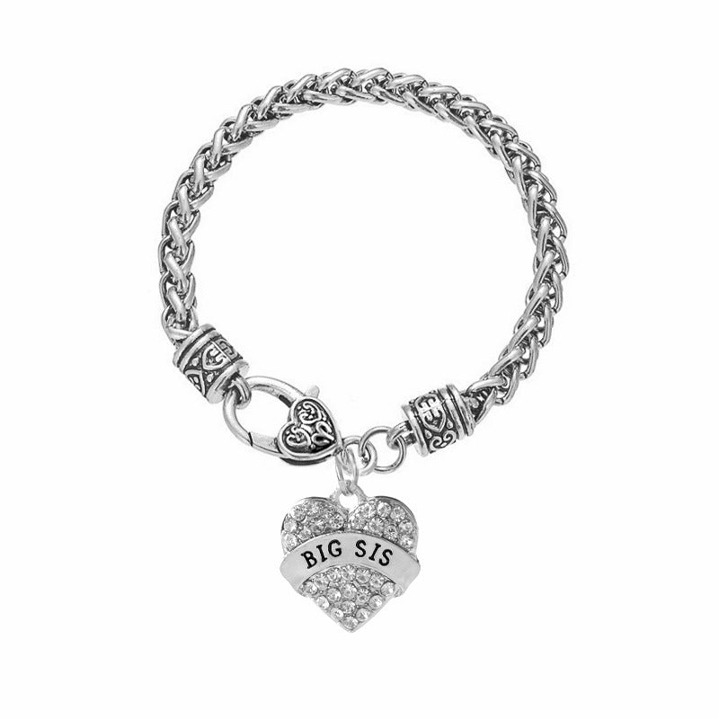 Pulsera De Aleación De Corazón Hermana Carta al por mayor