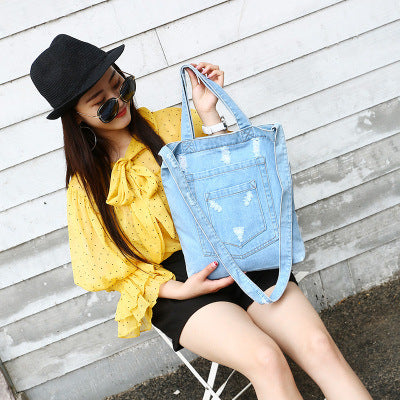 Wholesale Denim Ripped Tote Bag