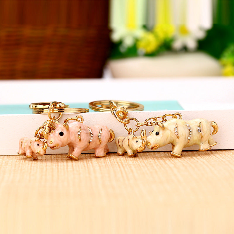 Wholesale Rhinestone Small Rhinoceros Car Metal Key Chain Ring