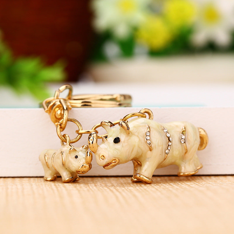 Wholesale Rhinestone Small Rhinoceros Car Metal Key Chain Ring