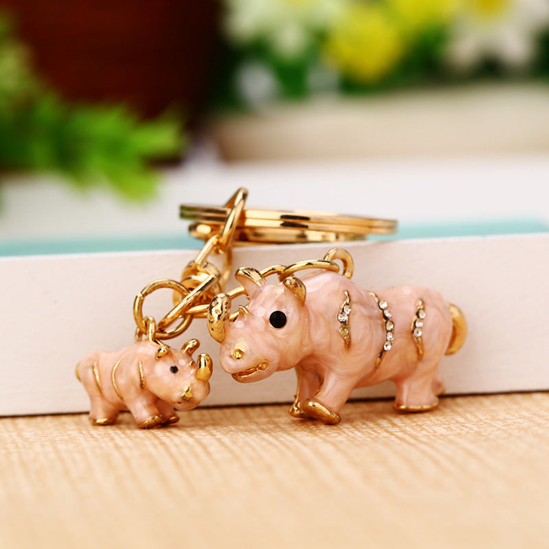 Wholesale Rhinestone Small Rhinoceros Car Metal Key Chain Ring