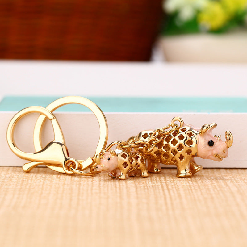Wholesale Rhinestone Small Rhinoceros Car Metal Key Chain Ring