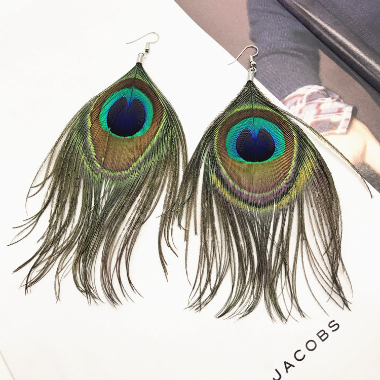 Wholesale Ethnic Wind Peacock Feather Earrings