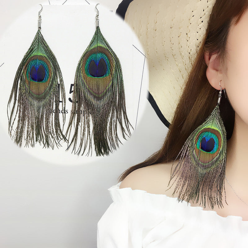 Wholesale Ethnic Wind Peacock Feather Earrings