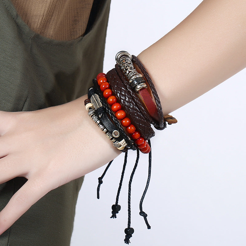 Wholesale Vintage Beaded Leather Bracelet