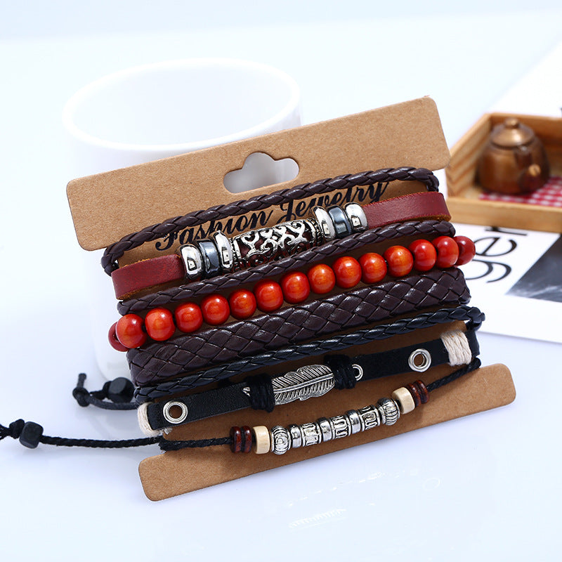 Wholesale Vintage Beaded Leather Bracelet
