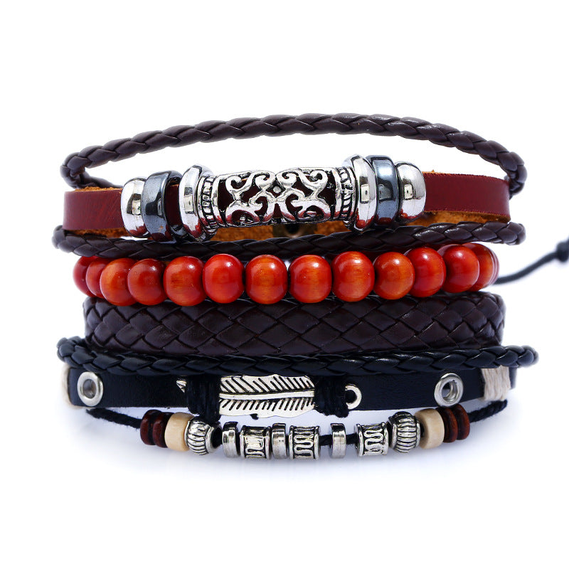 Wholesale Vintage Beaded Leather Bracelet