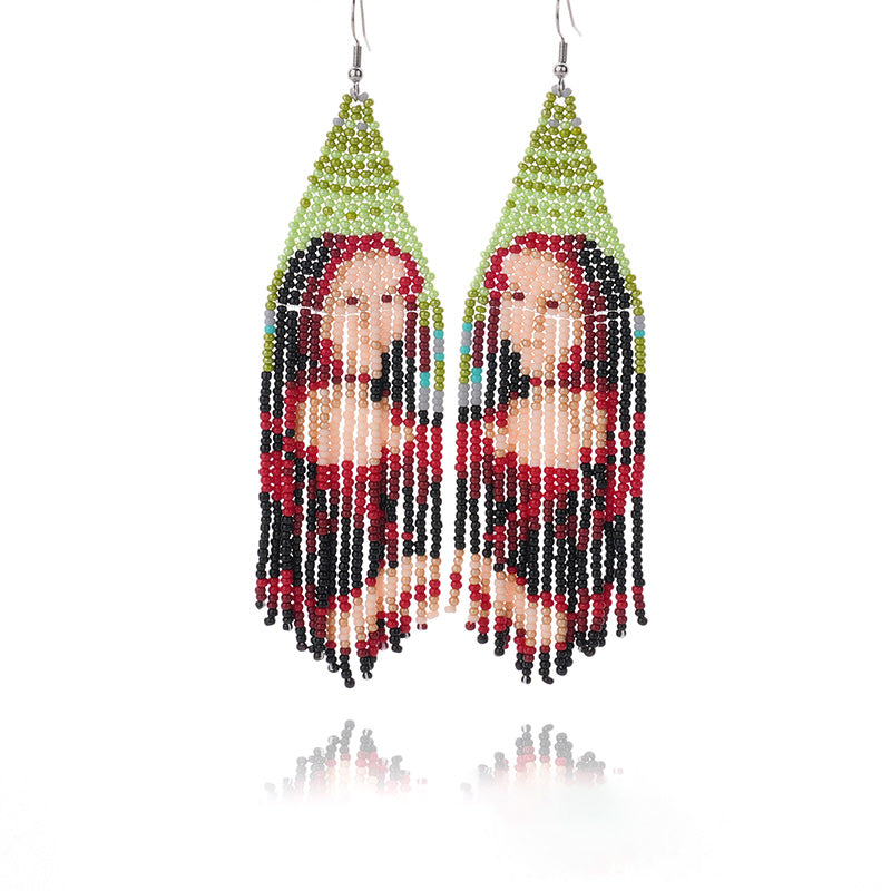 Venta al por mayor Pendientes de borlas tejidas a mano con cuentas de arroz Boho OLY-ES-LC001